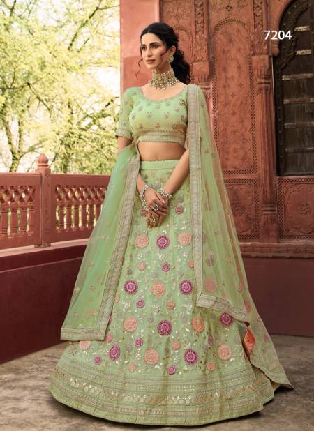 Pista Green Colour Heavy Wedding Wear Fancy Designer Latest Lehenga Collection 7204